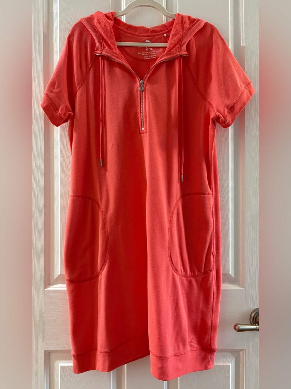 Tommy Bahama Vintage Short-Sleeve Hoodie Dress Coral SZ XL
